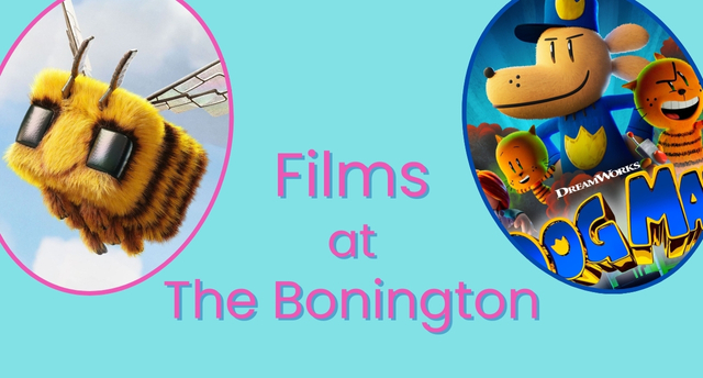 Promotional images fo the films Dogman and A Minecraft Movie. Text reads Films at The Bonington